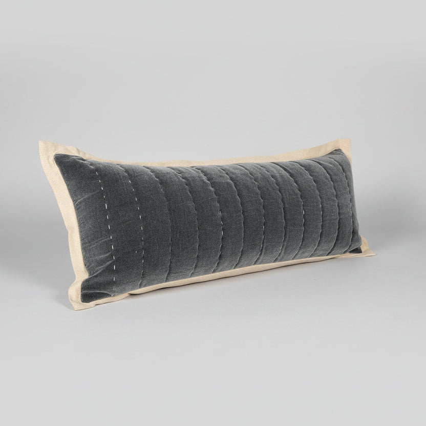 Maitri: Stonewashed Velvet Cushion  - charcoal (30x90)
