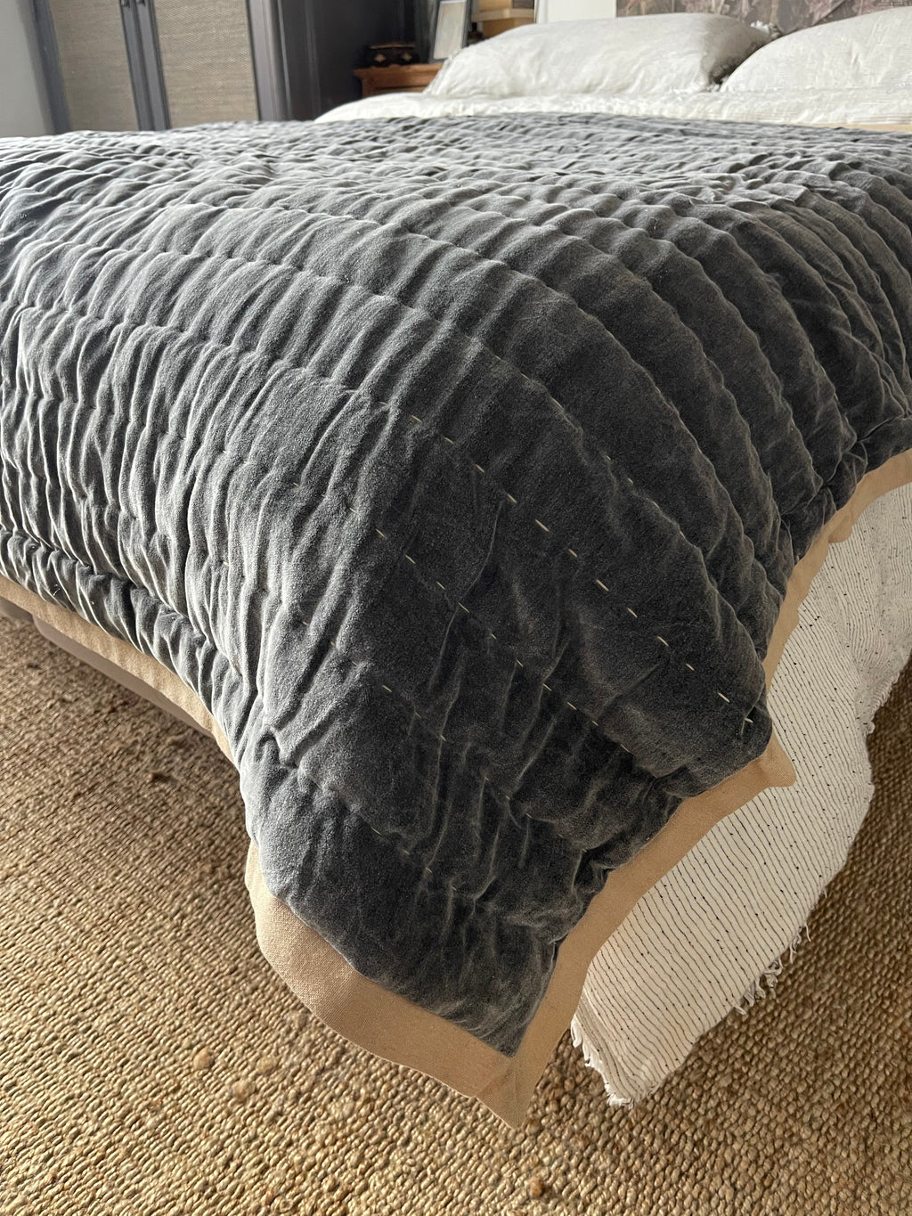 Maitri: Stonewashed Velvet quilt- CHARCOAL