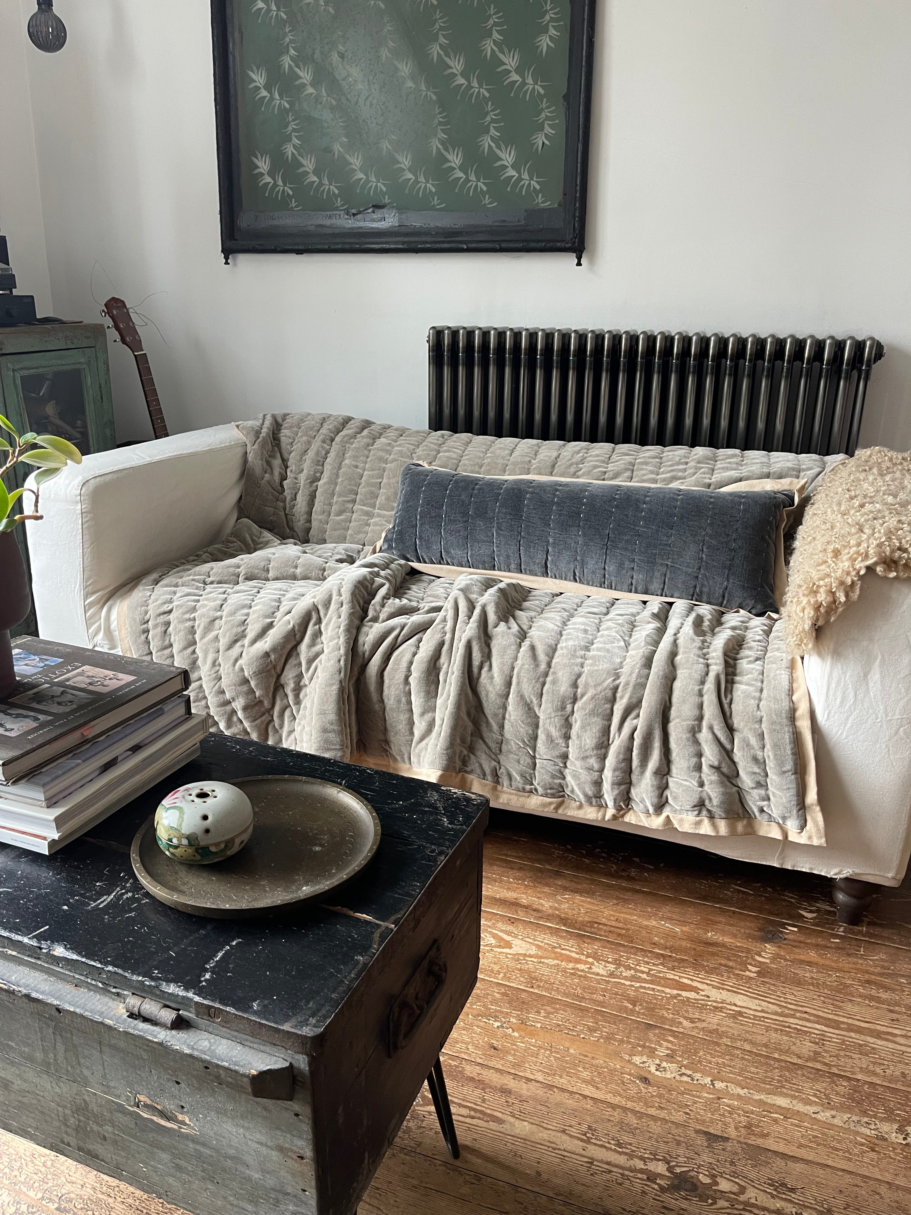 Maitri: Stonewashed Velvet Cushion  - charcoal (30x90)