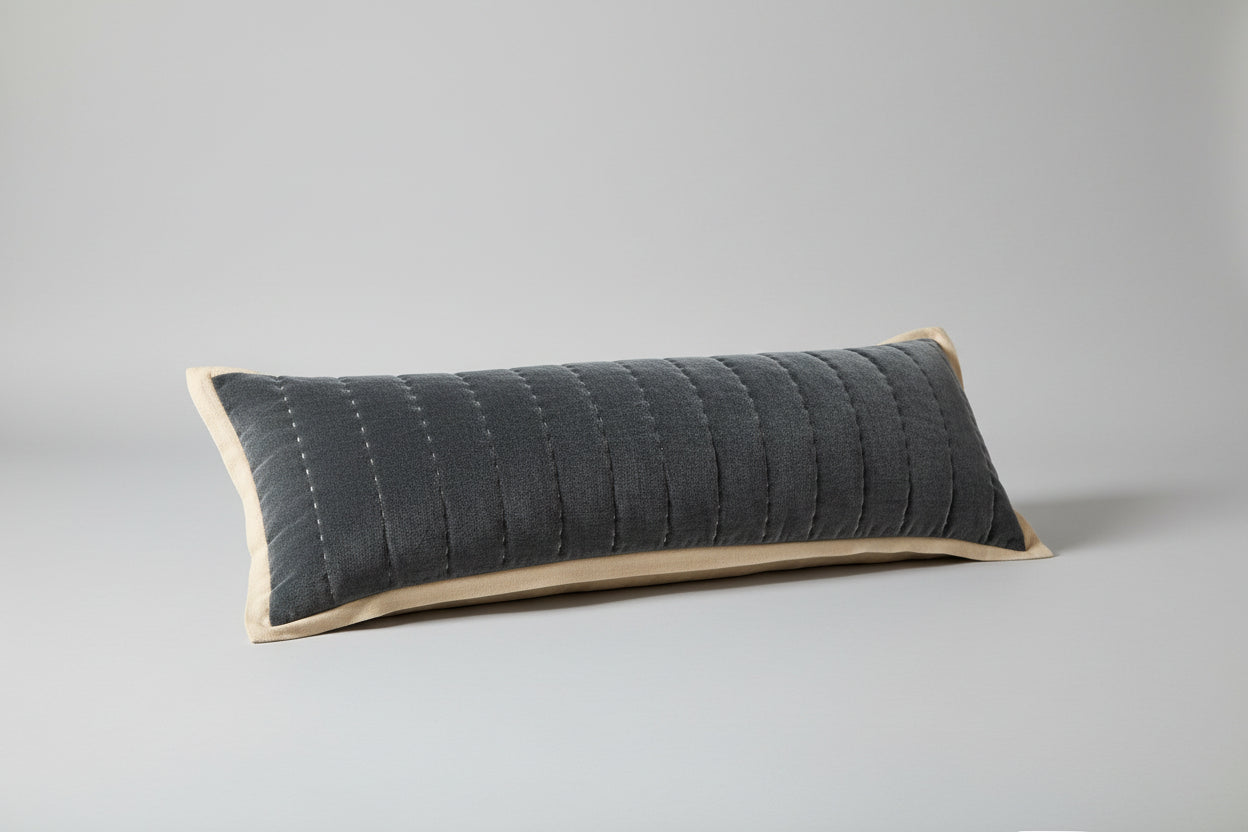 Maitri: Stonewashed Velvet Cushion  - charcoal (30x90)