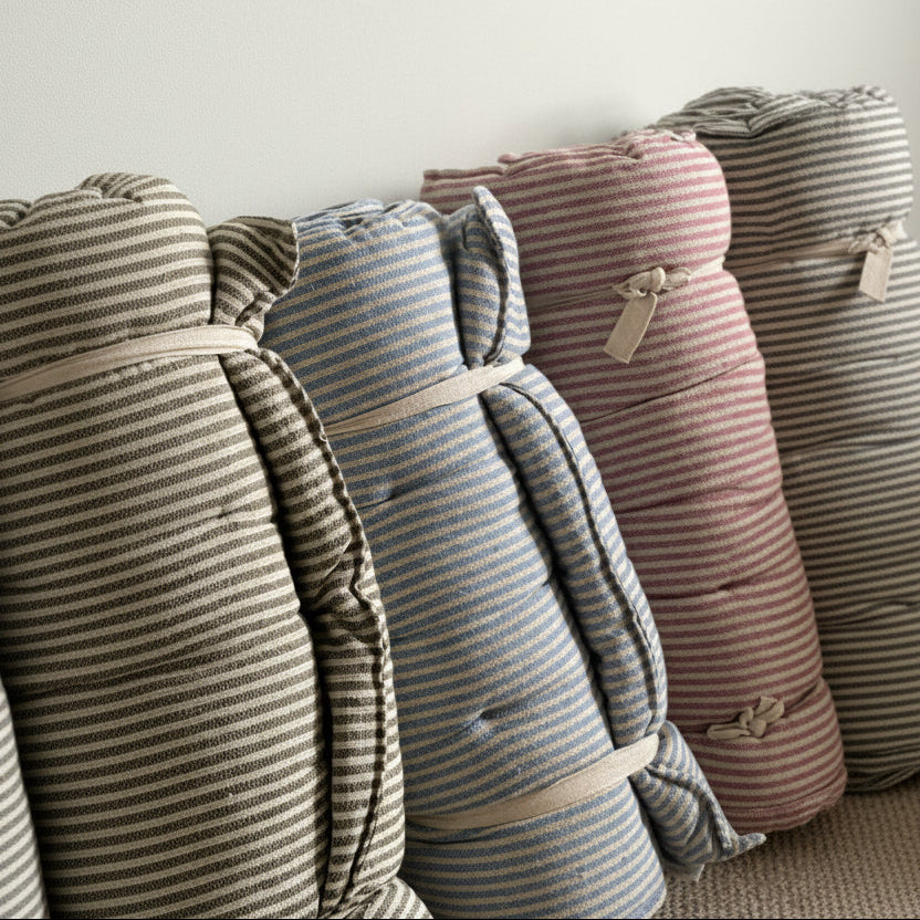 Maitri Recycled Cotton Floor Mattress – Cream & Black Stripes