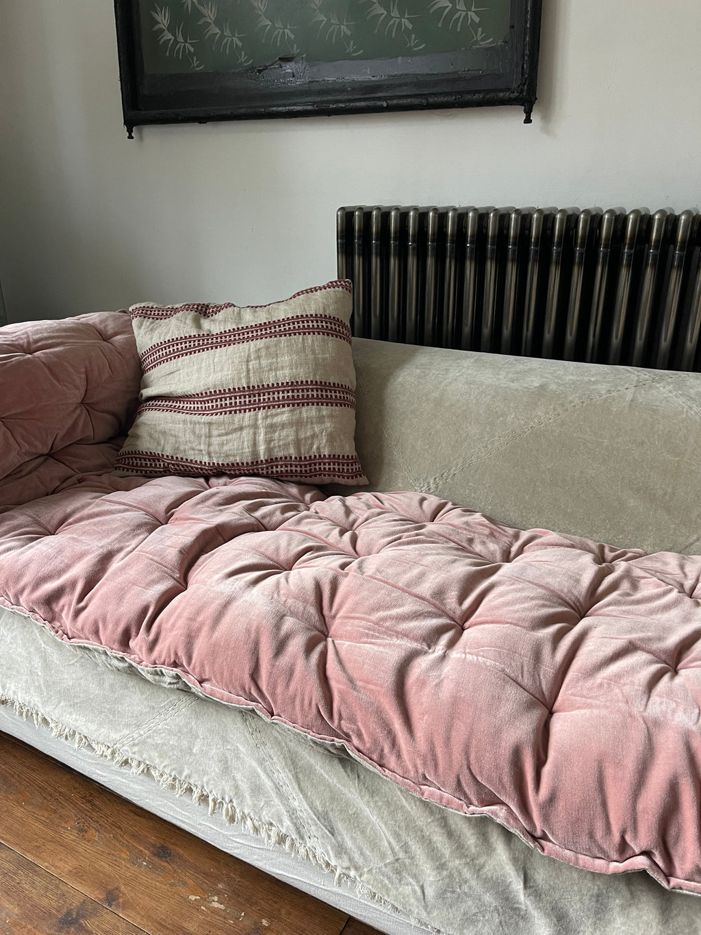 Maitri : Matelas en velours et lin - Rose