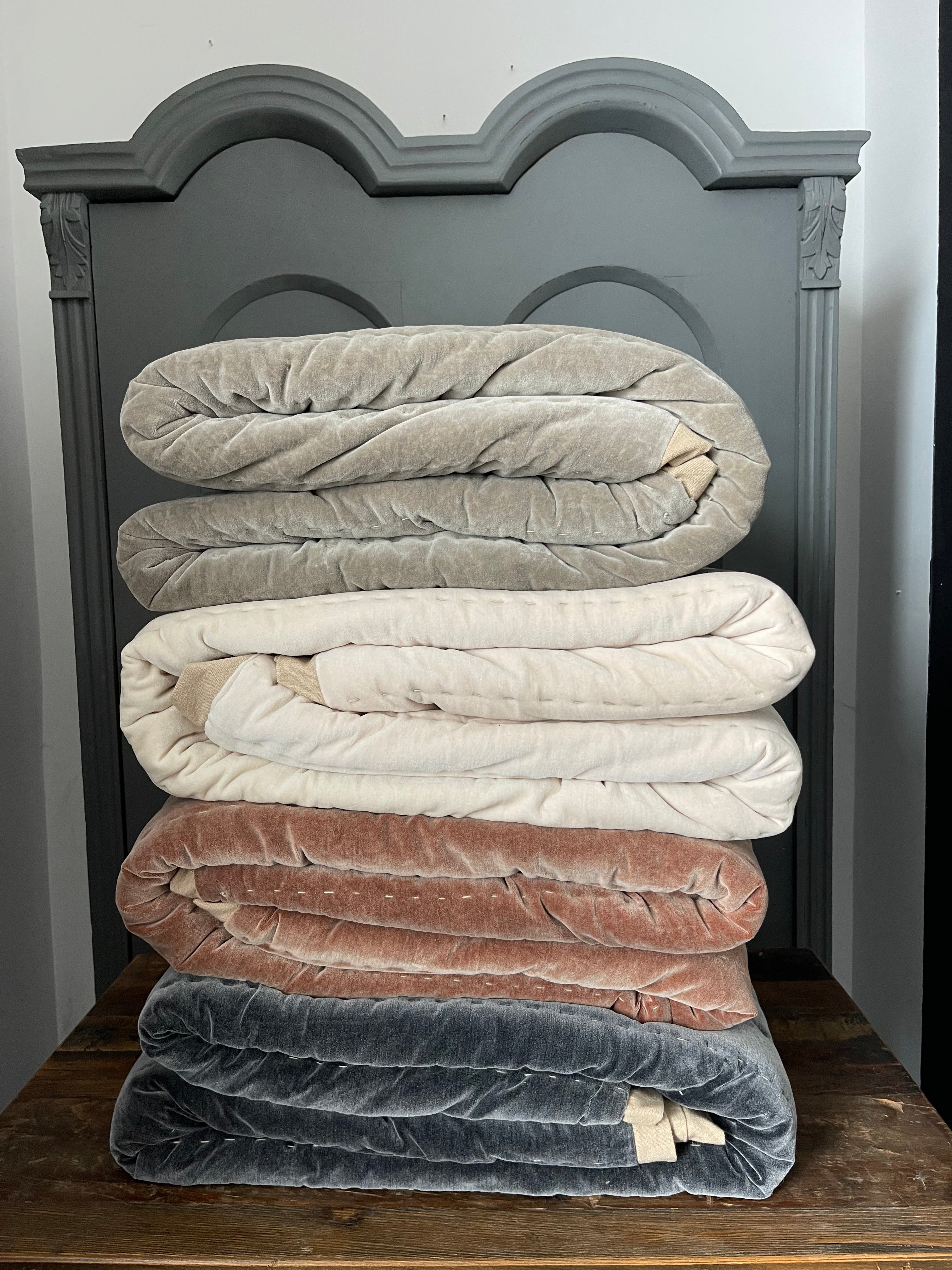 Maitri: Stonewashed Velvet quilt- CHARCOAL