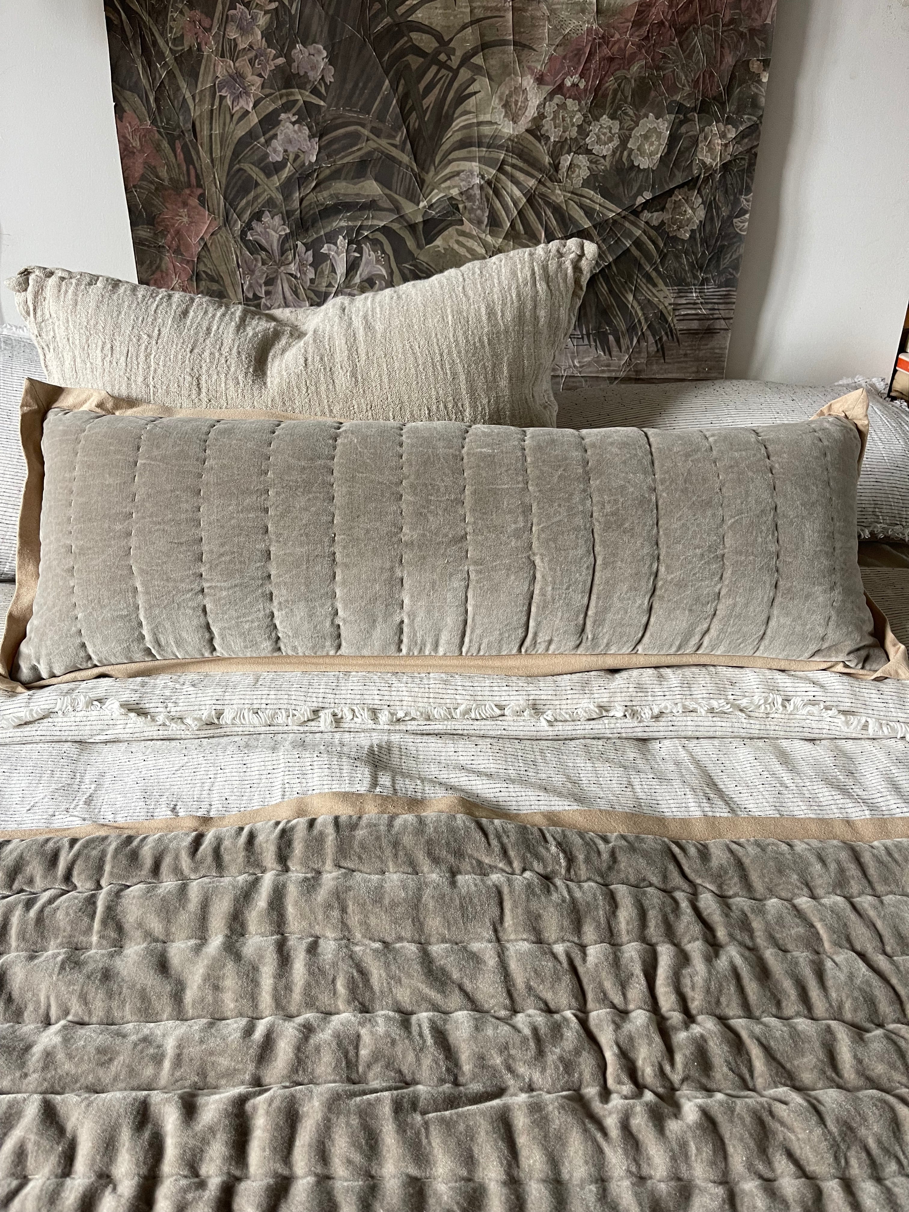 Maitri: Stonewashed Velvet Cushion - Cloud (30x90)