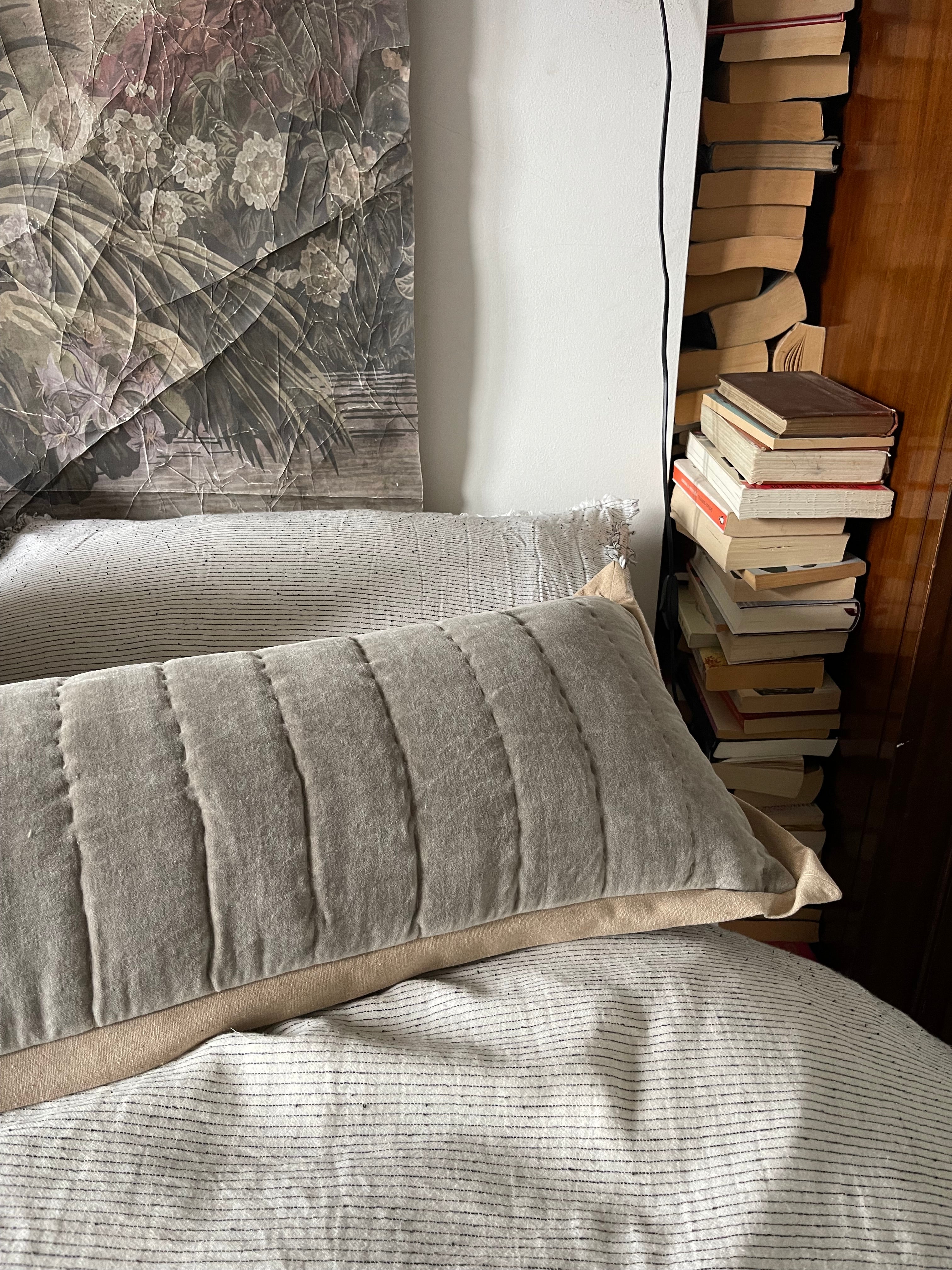 Maitri: Stonewashed Velvet Cushion - Cloud (30x90)