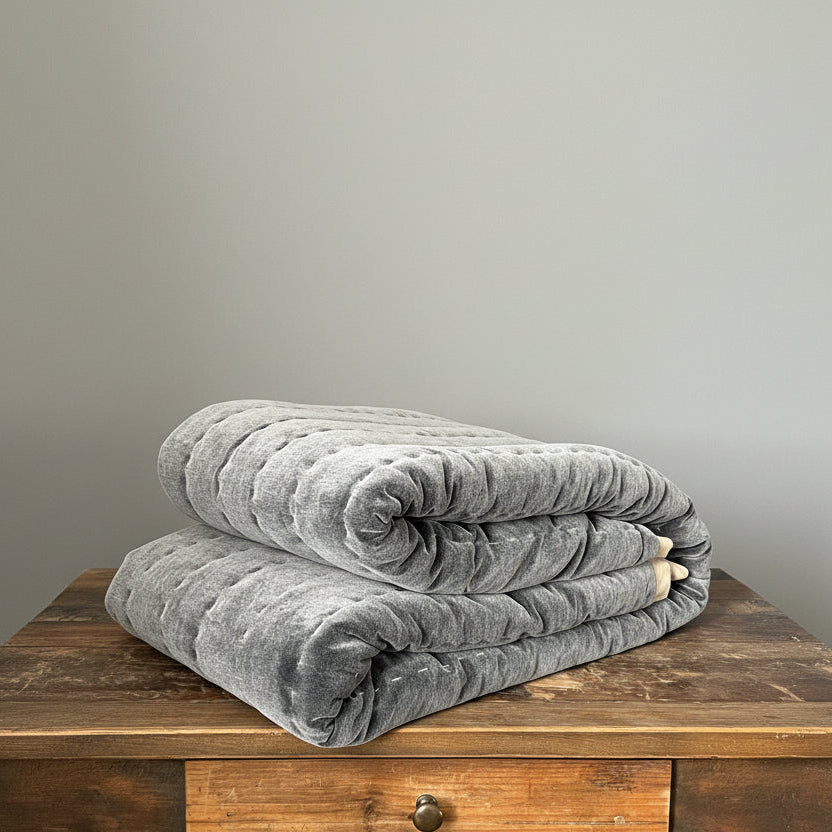 Maitri: Stonewashed Velvet quilt- CHARCOAL