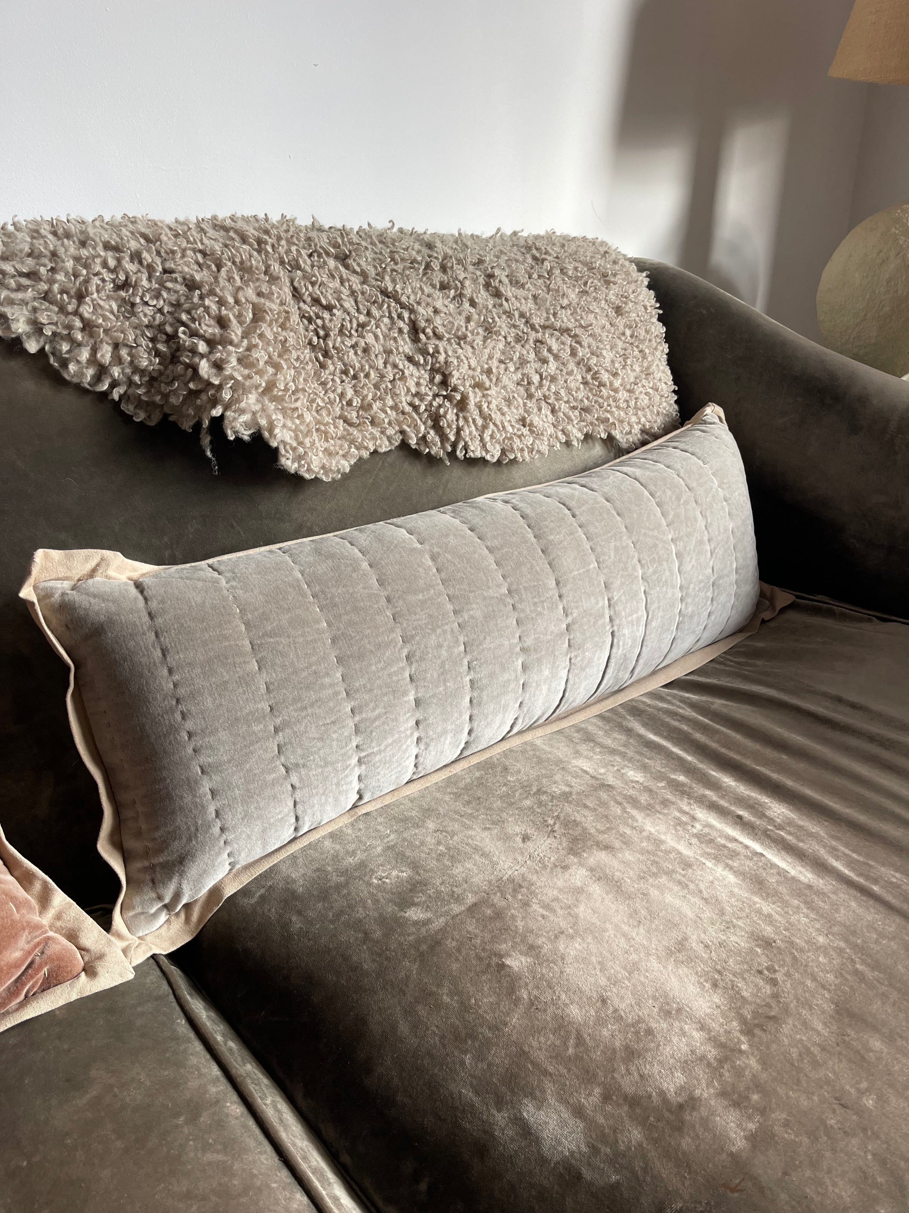 Maitri: Stonewashed Velvet Cushion - Cloud (30x90)