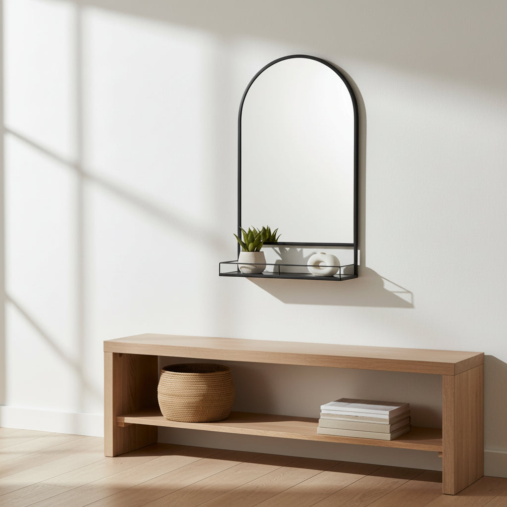 Thomas Black iron mirror with shelf
