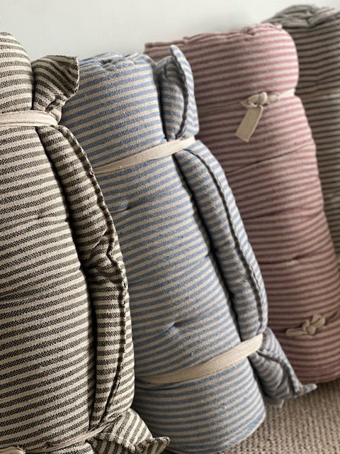 Maitri: Cream and blue striped mattress