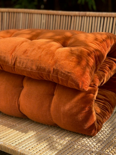 Lyla Linen / Velvet floor mattress 60 x 140cm Rust velvet w'cotton filling