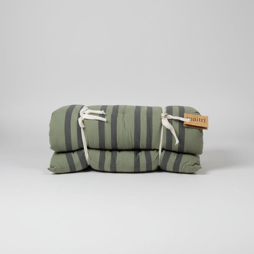 Maitri: Double sided printed cotton mattress 60 x 100cm Olive green, charcoal