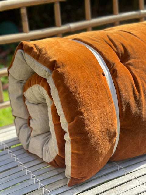 Lyla Linen / Velvet floor mattress 70 x 175cm Rust / Natural w'cotton filling