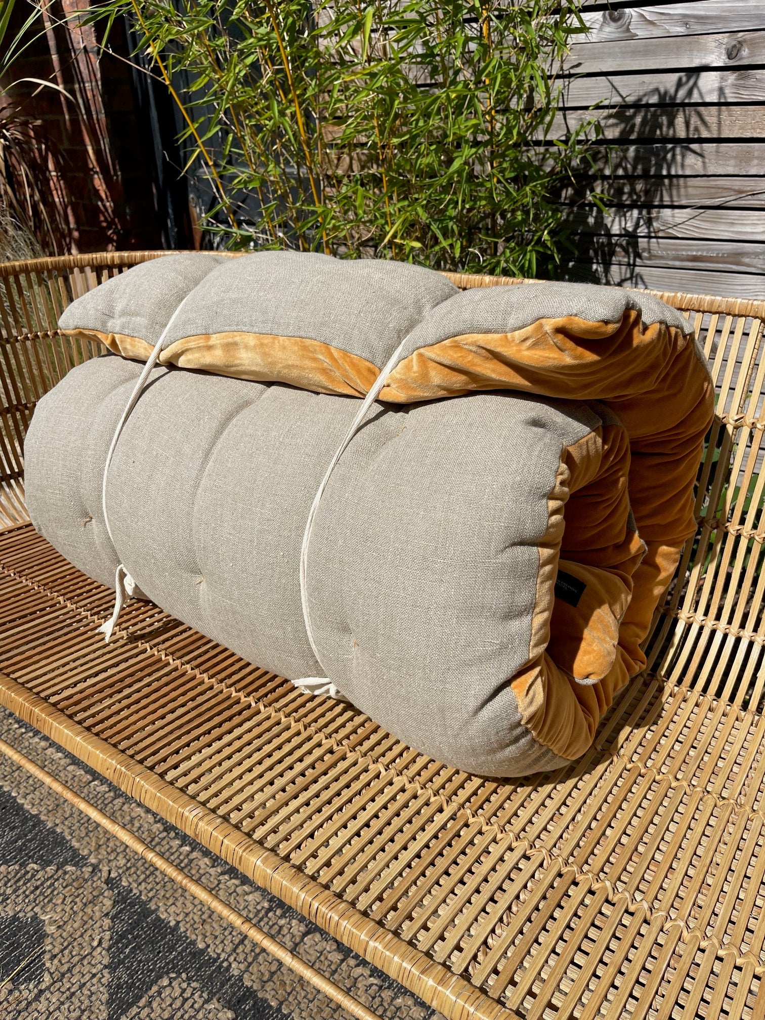 Lyla Linen / Velvet floor mattress 70 x 175cm Mustard / Natural