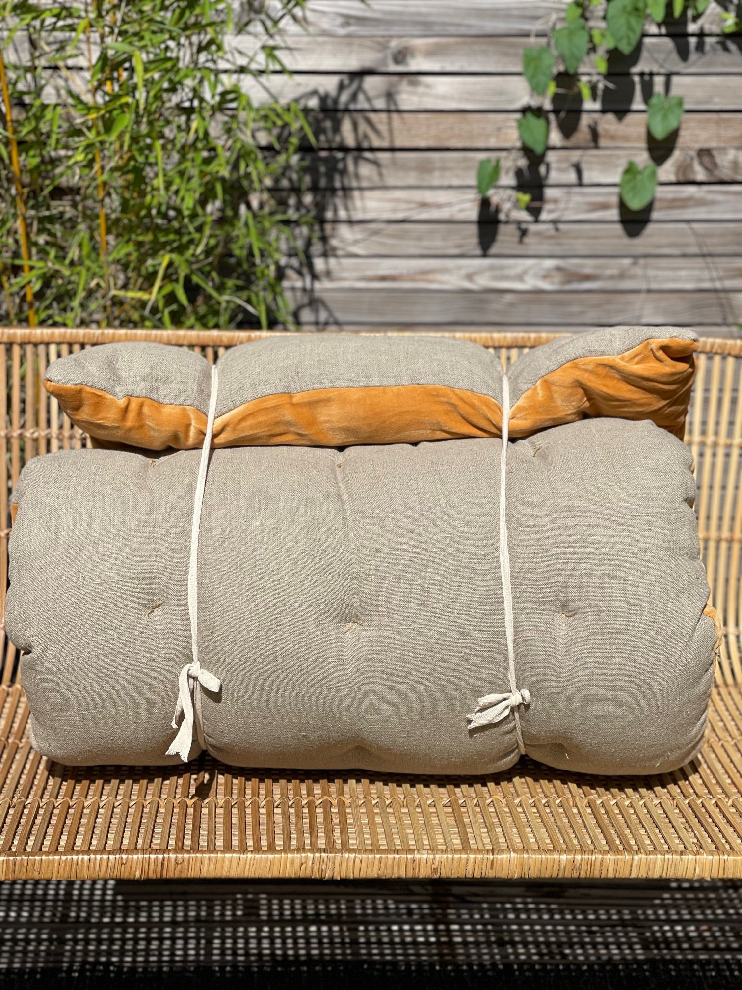 Lyla Linen / Velvet floor mattress 70 x 175cm Mustard / Natural