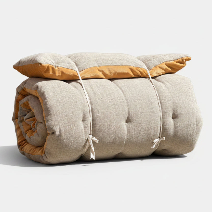 Lyla Linen / Velvet floor mattress 70 x 175cm Mustard / Natural