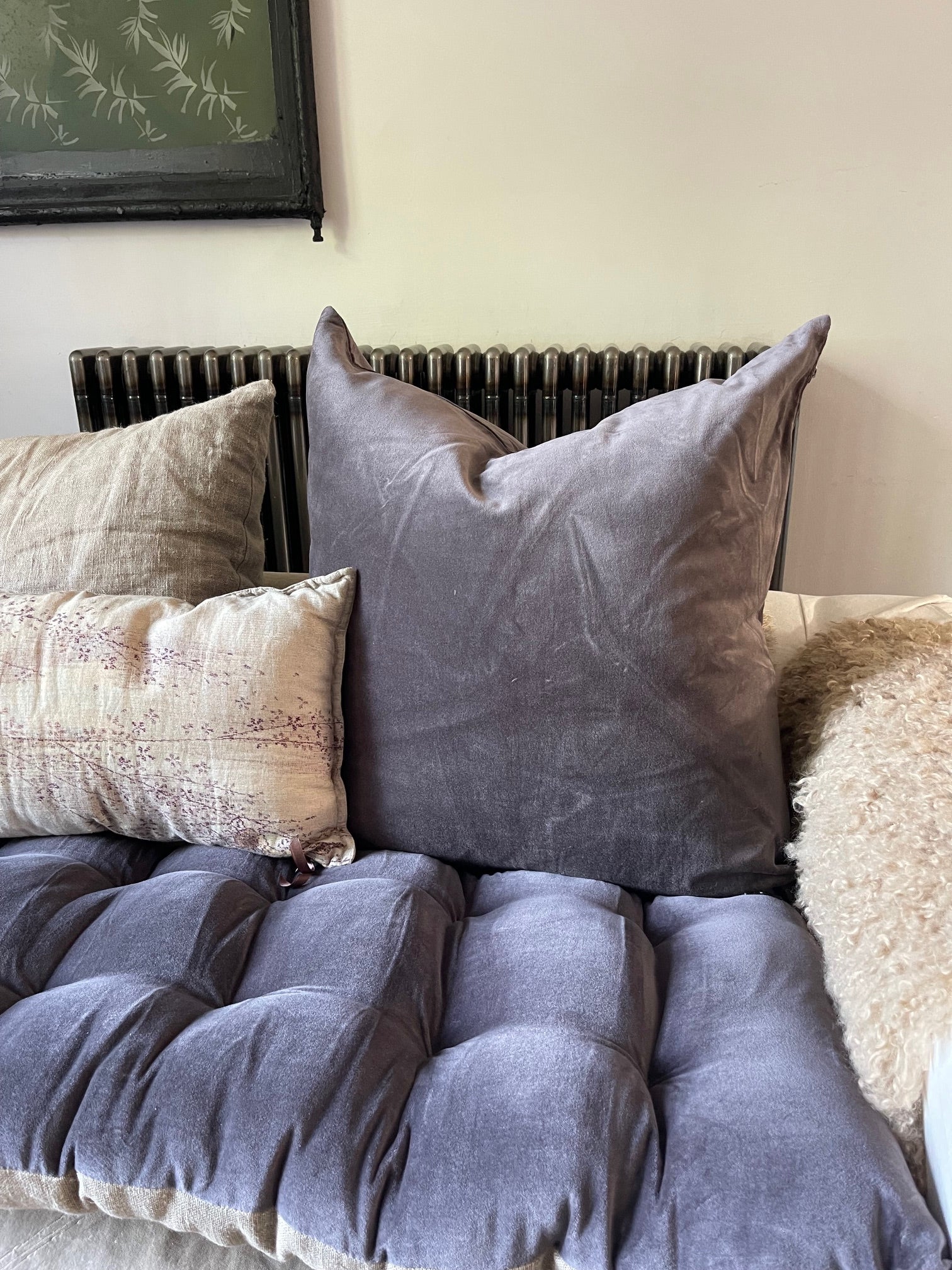 Lyla Linen / Velvet floor mattress 45 x 125 cm Charcoal/ Natural