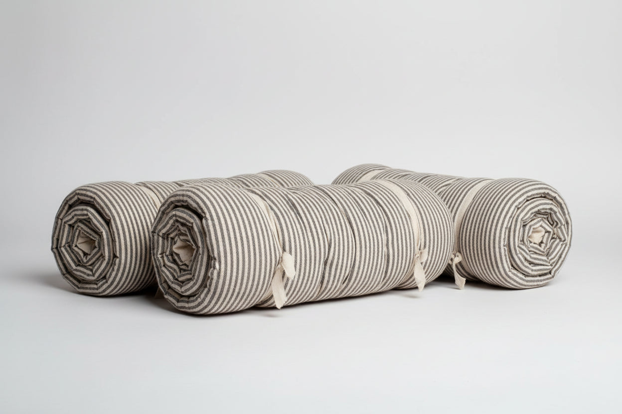 Maitri: Recycled Cream and Olive stripes mattress