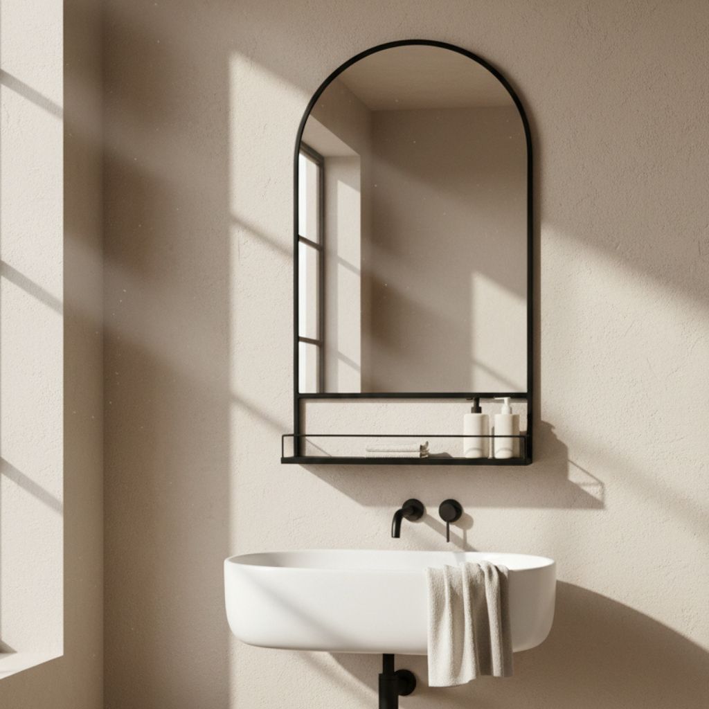 Thomas Black iron mirror with shelf