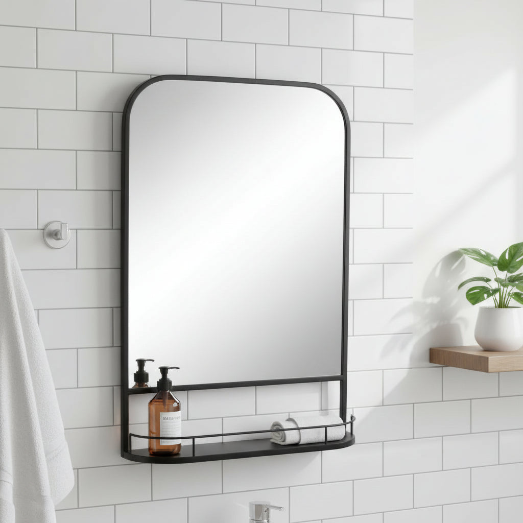 Lucas Wall mirror with mini shelf black
